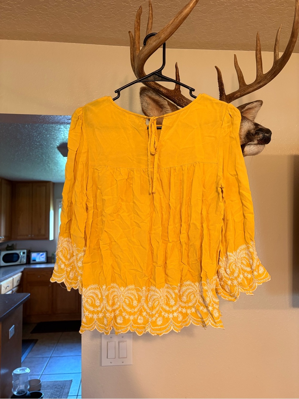 Yellow Embroidered Peasant Top - Mustard Yellow